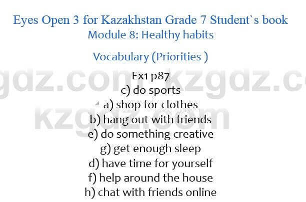 Английский язык (Eyes Open 3 for Kazakhstan Grade 7 Student`s book) Ben Goldstein 7 класс 2017 Упражнение Ex1 p87